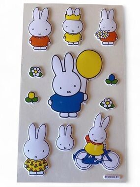 miffy Sticker Sheet with White, Orange, Blue, Green, Yellow, Brown Accents